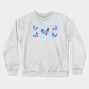 Rooster Chicken Funny Watercolor Blue Polka Dot Crewneck Sweatshirt